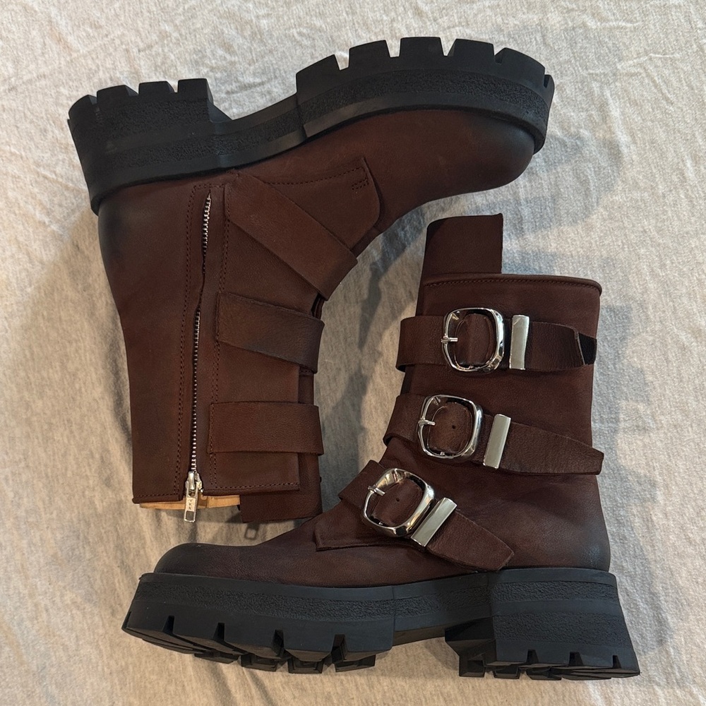 Steve Madden Dark Brown Combat Boots with Silver Buckles